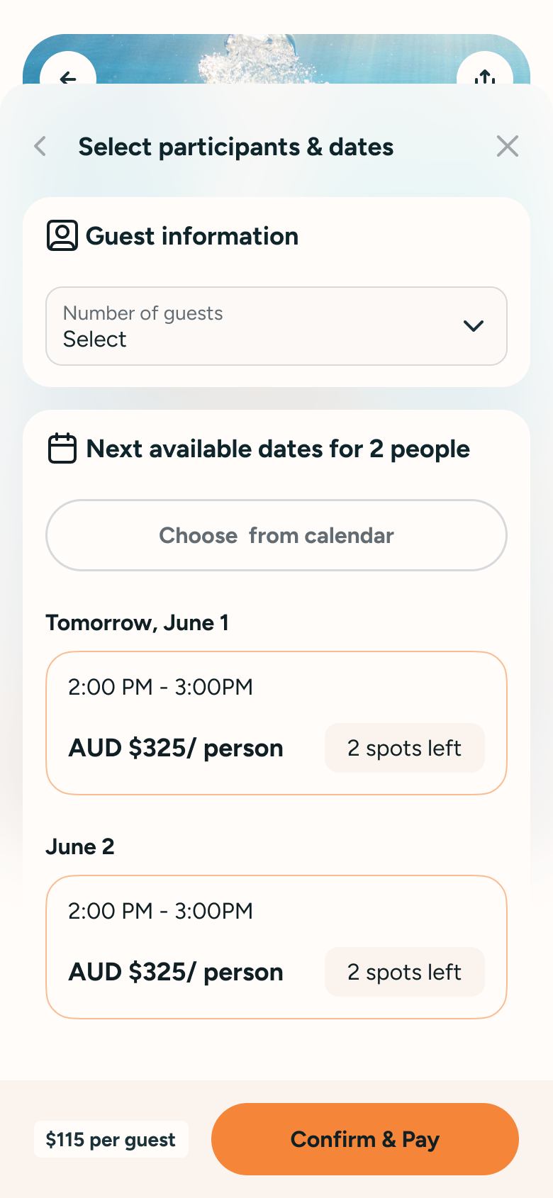 Camper inquiry form on mobile