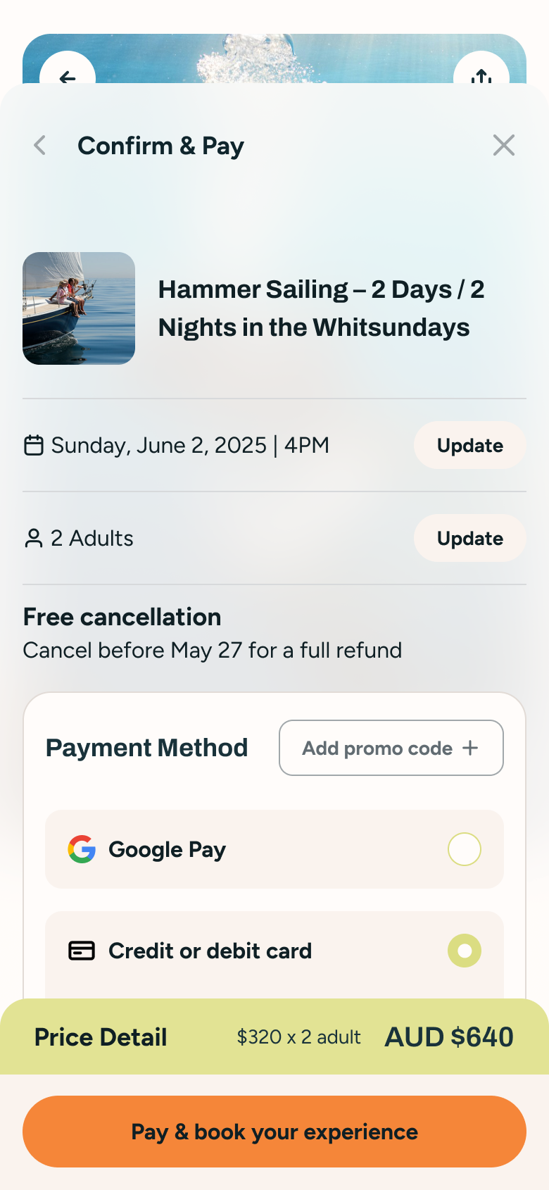 Experience confirm and pay on mobile