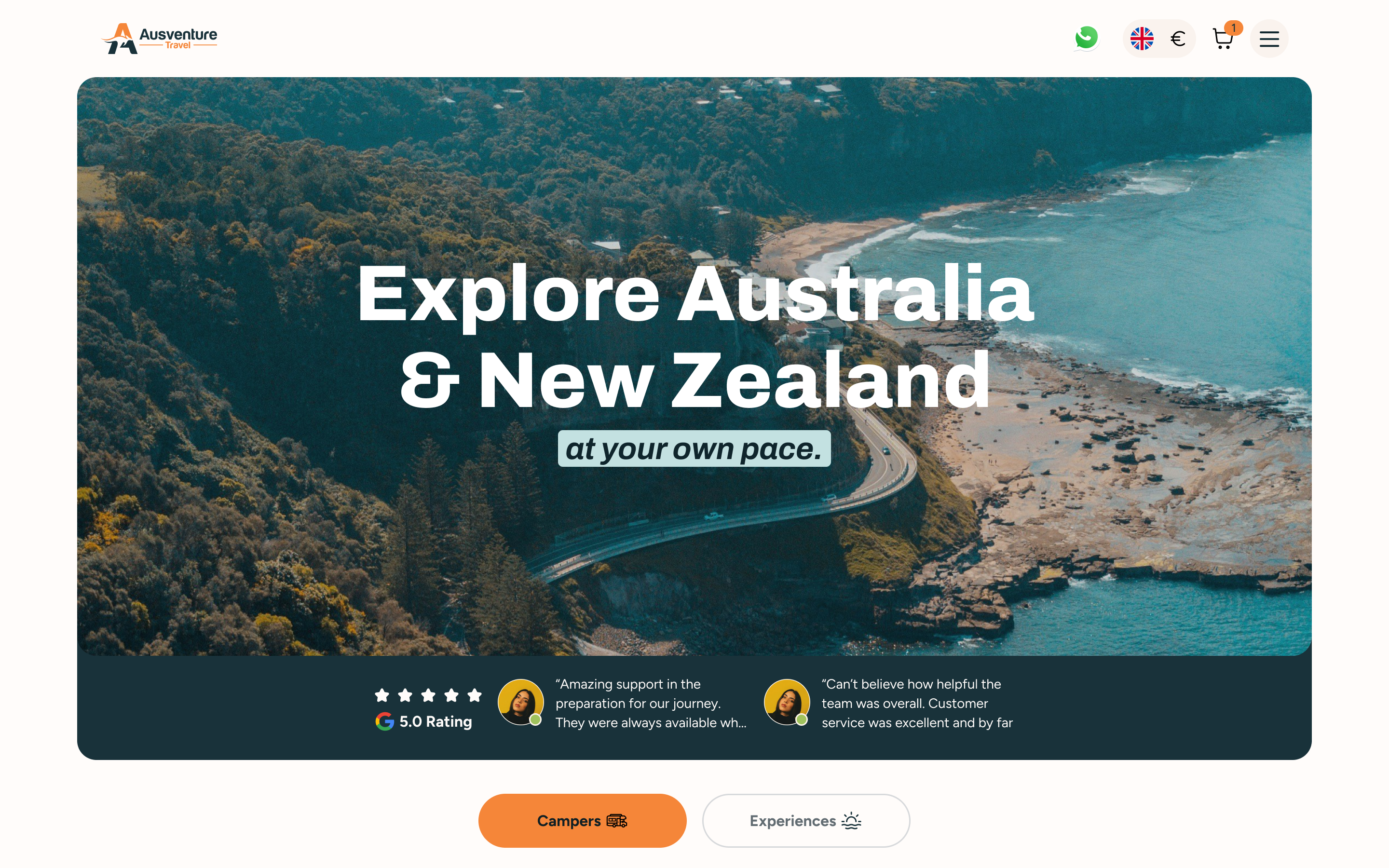 Ausventure desktop — homepage