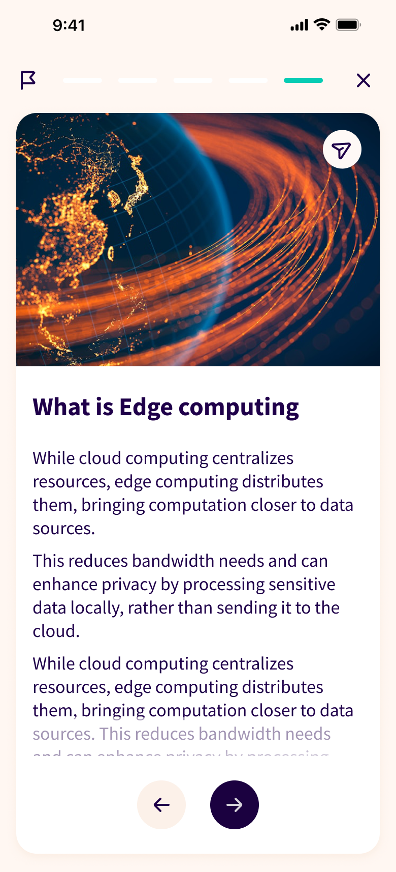 Lesson slide with reading content and navigation