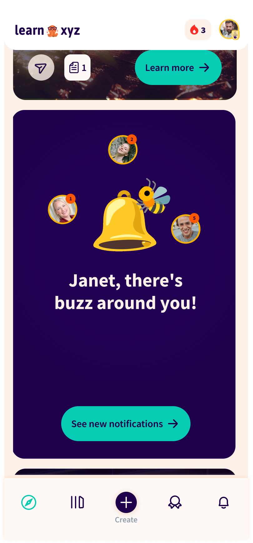 Home feed with notification