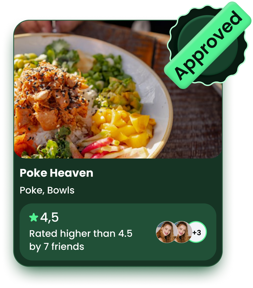 Poke Heaven restaurant card with Approved badge