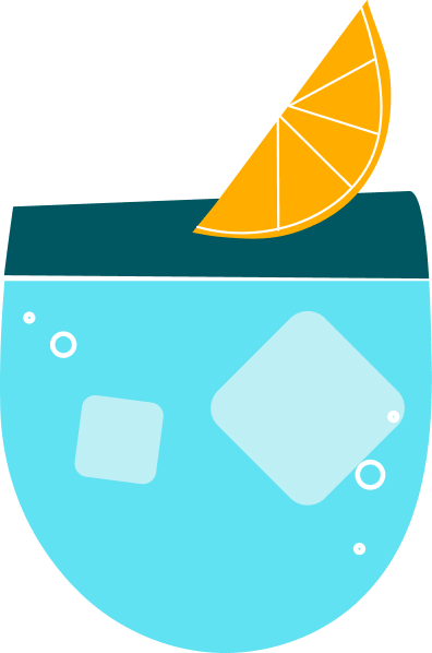 Glass of water with ice and orange